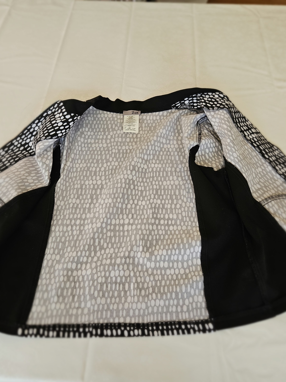 ZOE Womens Size L Black White Polka Dot Full Zip Bomber Jacket stretch - Picture 10 of 16